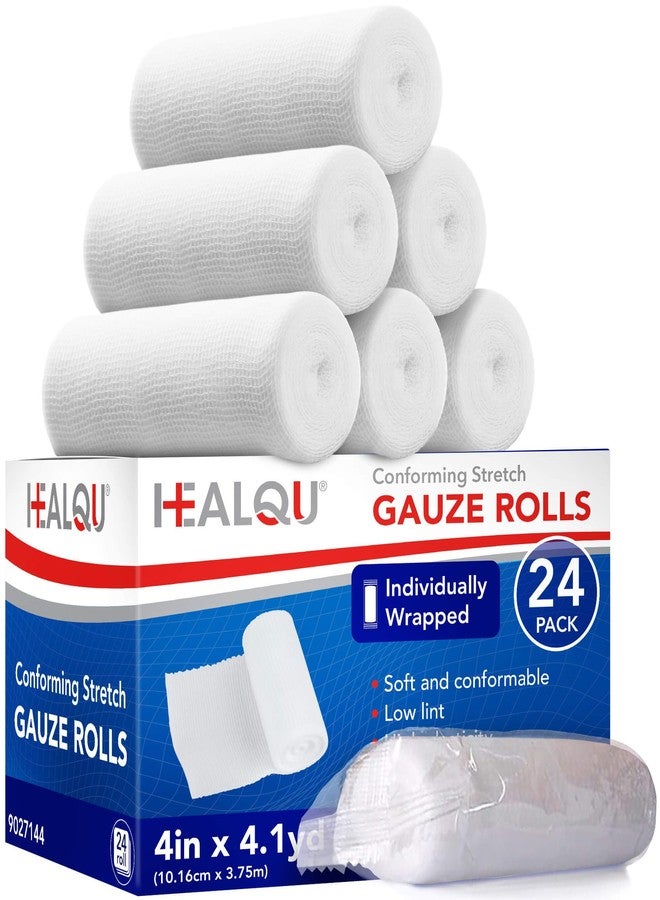 HEALQU Premium Gauze Rolls - 4" x 4 Yards - 24 Rolls, Individually Wrapped Conforming Stretch Gauze Bandage - Super Soft Woven Stretch Bandages for Primary Wound Dressing Support - Image 1